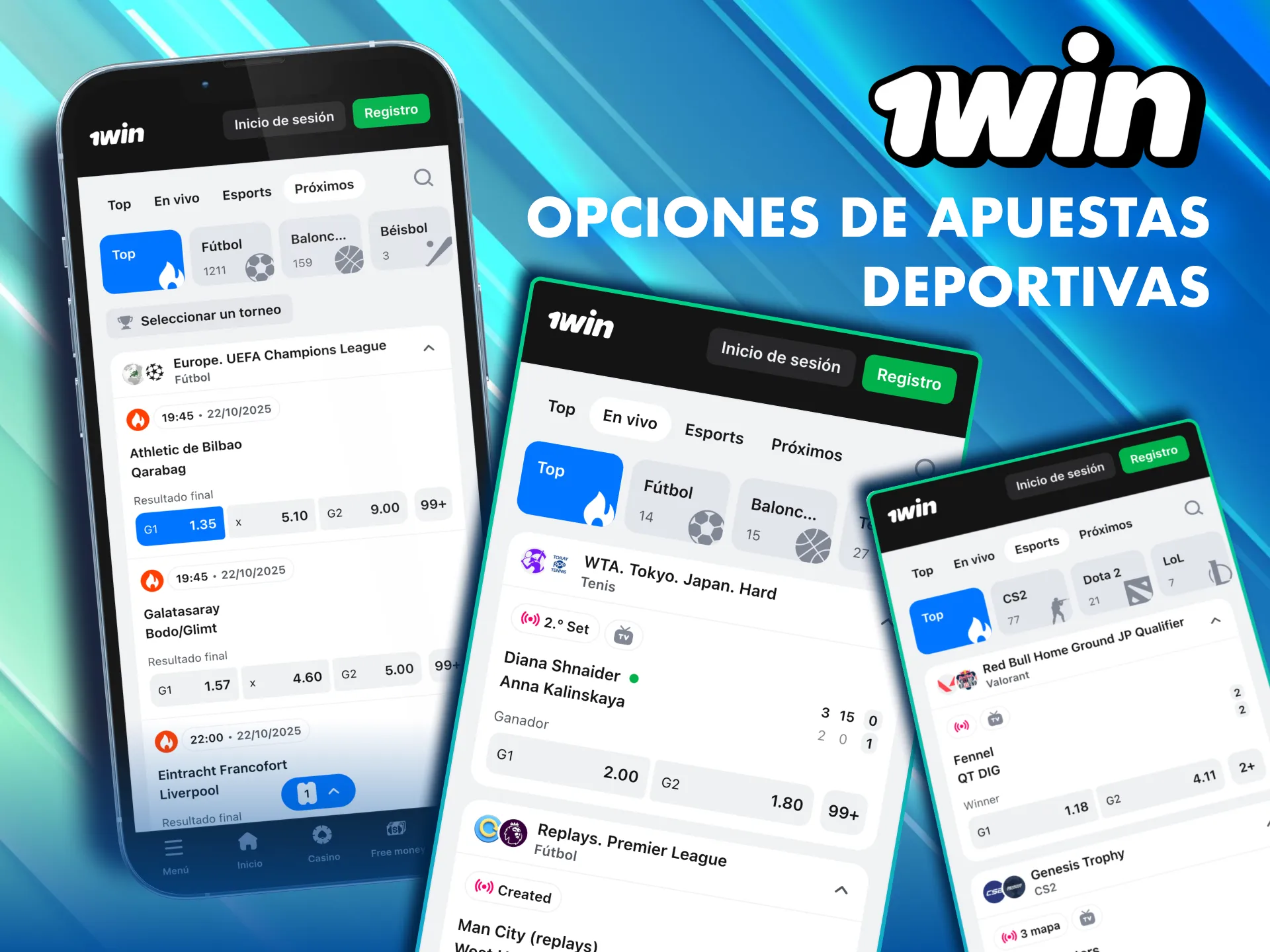Apuestas deportivas pre-partido y en vivo en la app 1Win.